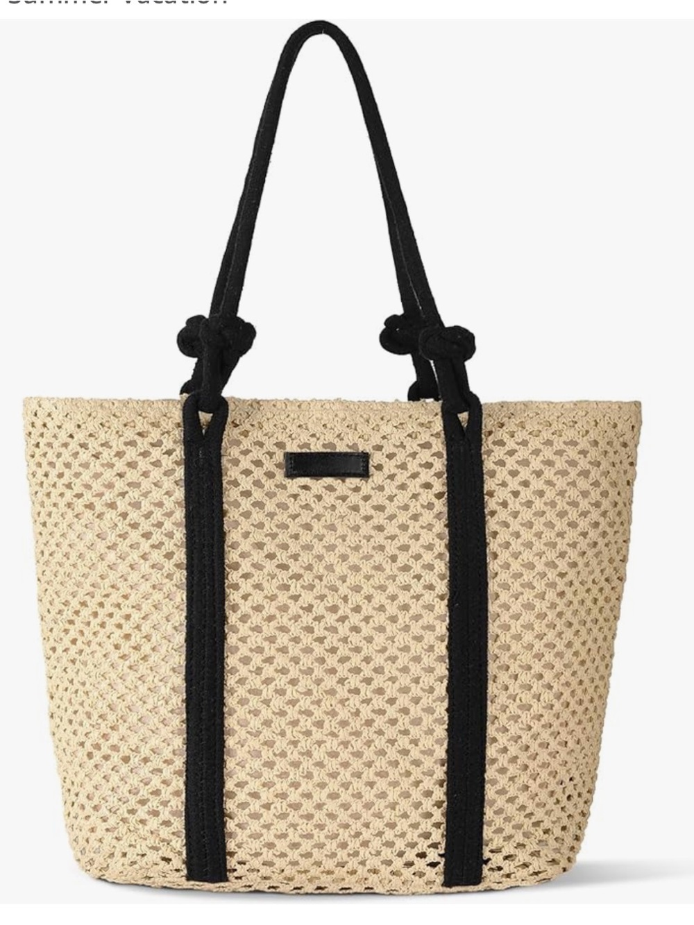 Woven Straw Beach Tote with Black Rope Handles